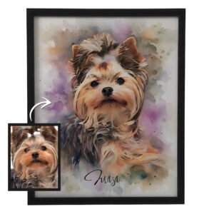 Koiramuotokuva Akvarelli -tyyli Räätälöity lemmikkimuotokuva (TULOSTETTU MUOTOKUVA KEHYSTETTU)