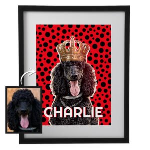 Koirajuliste Pop Art -tyylillä kuninkaallisen | Hauska lemmikki taide valokuvasta, Piste (TULOSTETTU MUOTOKUVA KEHYSTETTU)